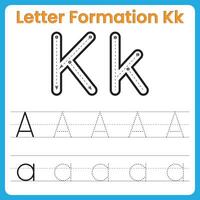Letter K Formation Tracing Worksheet Uppercase and Lowercase Handwriting Practice vector
