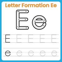 Letter E Formation Tracing Worksheet Uppercase and Lowercase Handwriting Practice vector