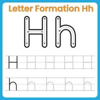 Letter H Formation Tracing Worksheet Uppercase and Lowercase Handwriting Practice vector