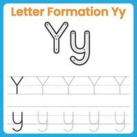 Letter Y Formation Tracing Worksheet Uppercase and Lowercase Handwriting Practice vector