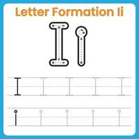 Letter I Formation Tracing Worksheet Uppercase and Lowercase Handwriting Practice vector