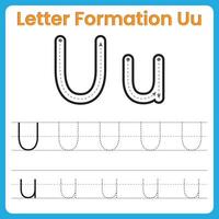 Letter U Formation Tracing Worksheet Uppercase and Lowercase Handwriting Practice vector