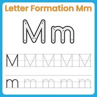 Letter M Formation Tracing Worksheet Uppercase and Lowercase Handwriting Practice vector