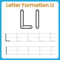 Letter L Formation Tracing Worksheet Uppercase and Lowercase Handwriting Practice vector