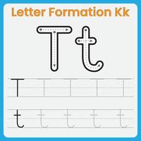 Letter T Formation Tracing Worksheet Uppercase and Lowercase Handwriting Practice vector
