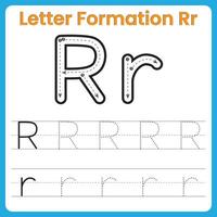 Letter R Formation Tracing Worksheet Uppercase and Lowercase Handwriting Practice vector