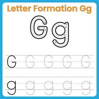 Letter G Formation Tracing Worksheet Uppercase and Lowercase Handwriting Practice vector