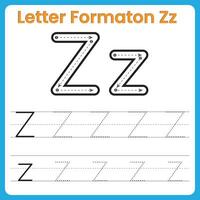 Letter Z Formation Tracing Worksheet Uppercase and Lowercase Handwriting Practice vector
