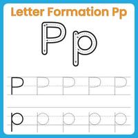 Letter P Formation Tracing Worksheet Uppercase and Lowercase Handwriting Practice vector