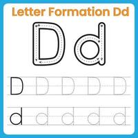 Letter D Formation Tracing Worksheet Uppercase and Lowercase Handwriting Practice vector