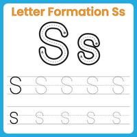 Letter S Formation Tracing Worksheet Uppercase and Lowercase Handwriting Practice vector