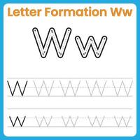 Letter W Formation Tracing Worksheet Uppercase and Lowercase Handwriting Practice vector