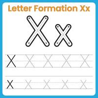 Letter X Formation Tracing Worksheet Uppercase and Lowercase Handwriting Practice vector