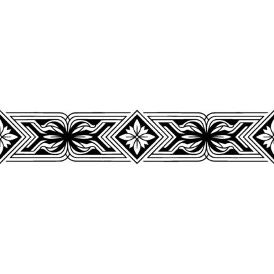 Geometric Black and White Floral Border on White Background