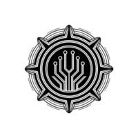 Tech Circuitry Compass Minimalist Black White vector