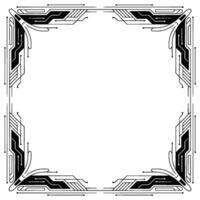 Futuristic Tech Frame Border With Circuitry Elements, White Space vector