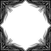 Circuit Board Frame Modern Tech Border, Black and White, Minimalist vector