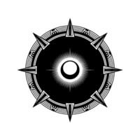 Geometric Compass Rose Emblem in Black and White, Celestial vector