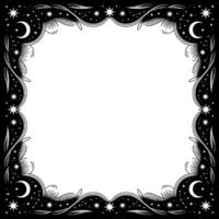 Celestial Frame Starry Night Border in Black and White vector