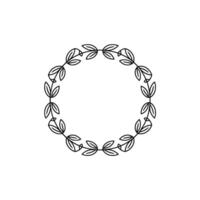 Minimalist Leaf Wreath Frame, Botanical Circle Element, Line Art on White vector