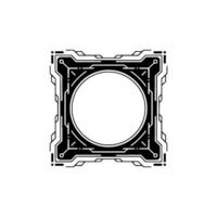 Tech Frame Minimalist Black White Cyberpunk Border With Circle vector