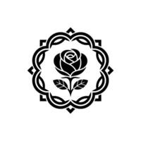 Elegant Black Rose in Ornate Geometric Frame, Minimalist vector