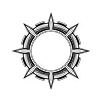 Geometric Compass Rose , Black and White, Minimalist, Blank Center, Element vector
