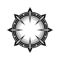 Geometric Compass Rose Illustration in Black and White, Minimalist vector
