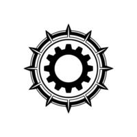 Black Gear With Compass Points, Minimalist vector