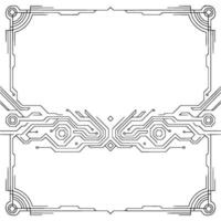 Tech Art Deco Frame Minimalist Circuit Board Border, Abstract vector