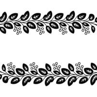 Elegant Black Leaf Border Pattern on White Background Botanical vector