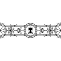 Steampunk Border With Keyhole, Gears, and Mechanical Elements vector
