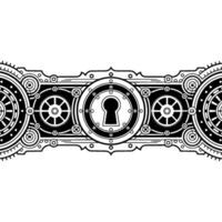 Steampunk Mechanism Border With Keyhole, Gears, Metallic Elements vector