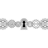 Steampunk Keyhole and Gears Black White vector