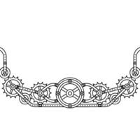 Steampunk Gear Mechanism Border Element in Black White vector