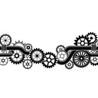 Mechanical Gears in Motion Black White Illustration vector