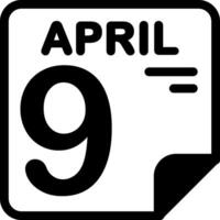 9 April Calendar Solid Black Icon vector