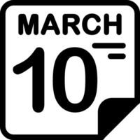 10 March Calendar Solid Black Icon vector
