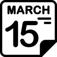 15 March Calendar Solid Black Icon vector