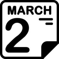 2 March Calendar Solid Black Icon vector
