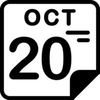 20 October Calendar Solid Black Icon vector