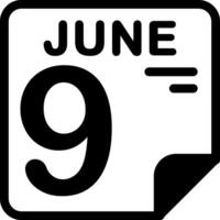 9 June Calendar Solid Black Icon vector