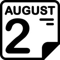 2 August Calendar Solid Black Icon vector