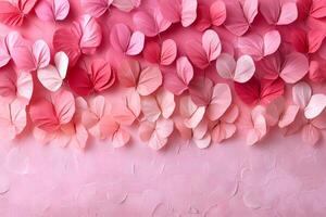 Pink paper leaves arranged on pink background creating beautiful pattern photo