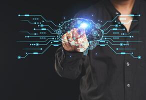 AI Artificial Intelligence of futuristic technology network of the brain on business analysis, innovation, and business growth development. photo