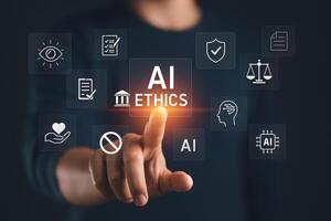 AI Ethics and Responsible Technology Interface with Governance and Fairness Icons photo