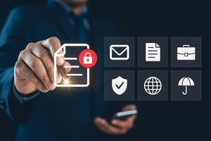 Secure Digital Document Interface with Business Data Protection Icons photo