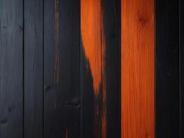 Black and Orange Wood Plank Background, Rustic Textured Surface with Grain Patterns. photo