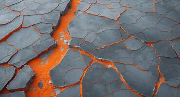 Fractured Earth. A Landscape of Cracked Gray Stone with Glowing Orange Fissures. photo
