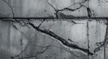 Fractured Concrete Wall. A Study in Decay, Texture, and Structural Failure. photo